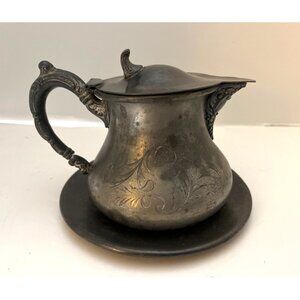 Antique E G Webster Quadruple Plate Creamer & Saucer Etched Circa 1886 Read